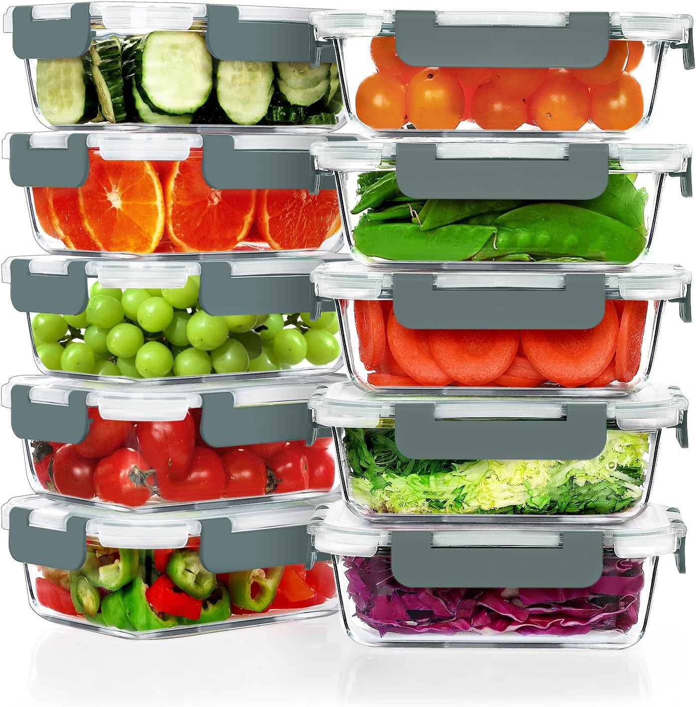10 Pack 22 OZ Glass Meal Prep Containers, Airtight Glass Lunch Containers Set…