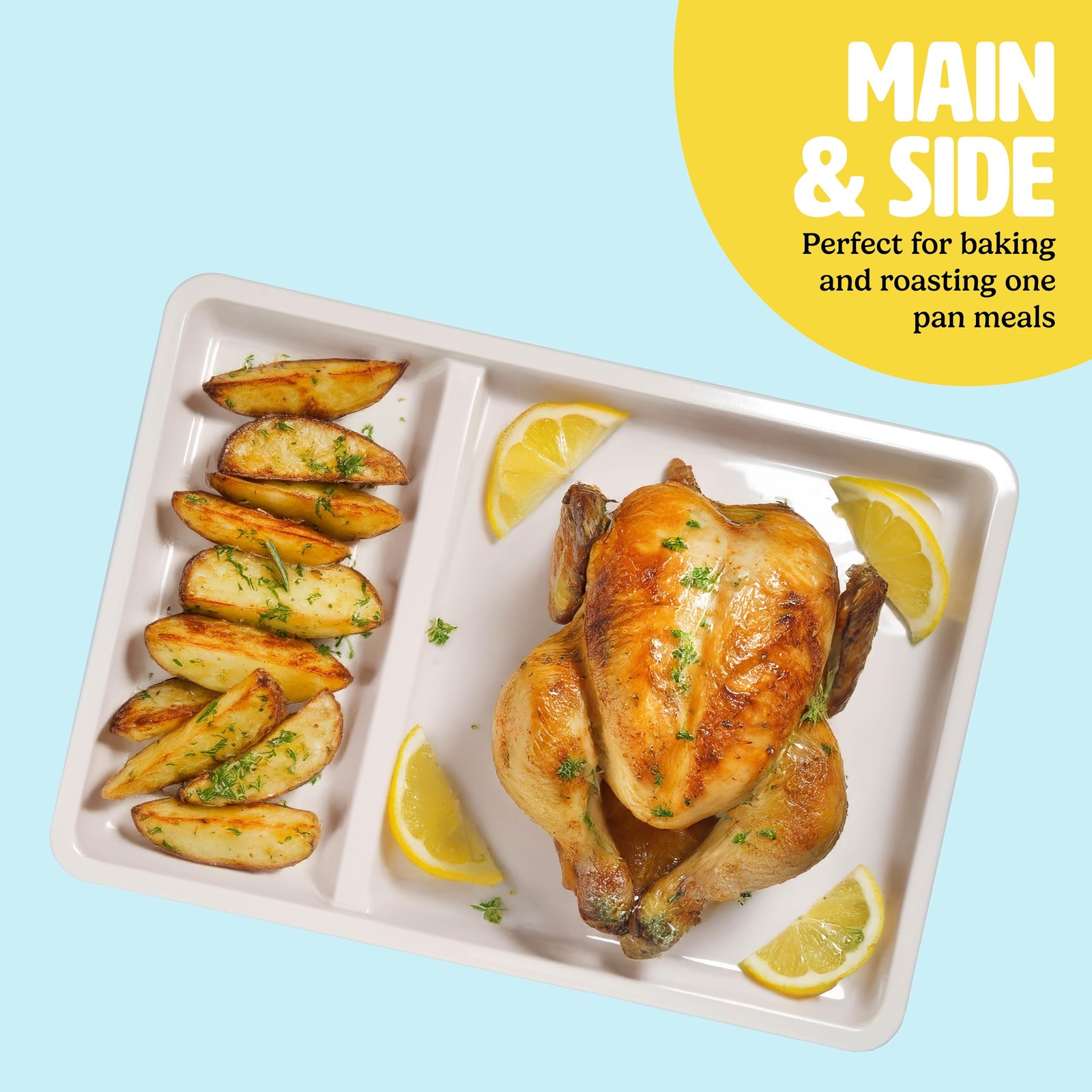 Solutions Bakeware, 13-Inch x 9-Inch 2-Section Roasting Pan, Durable Carbon S…