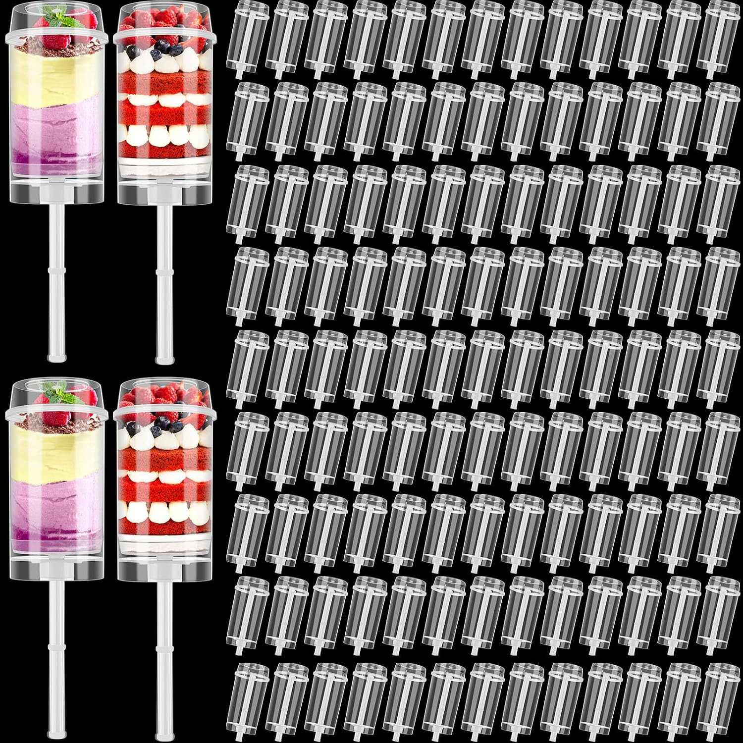 Lenwen 300 Pcs Cake Push Pop Containers with Lids, Reusable Cake Push Pops, Muti