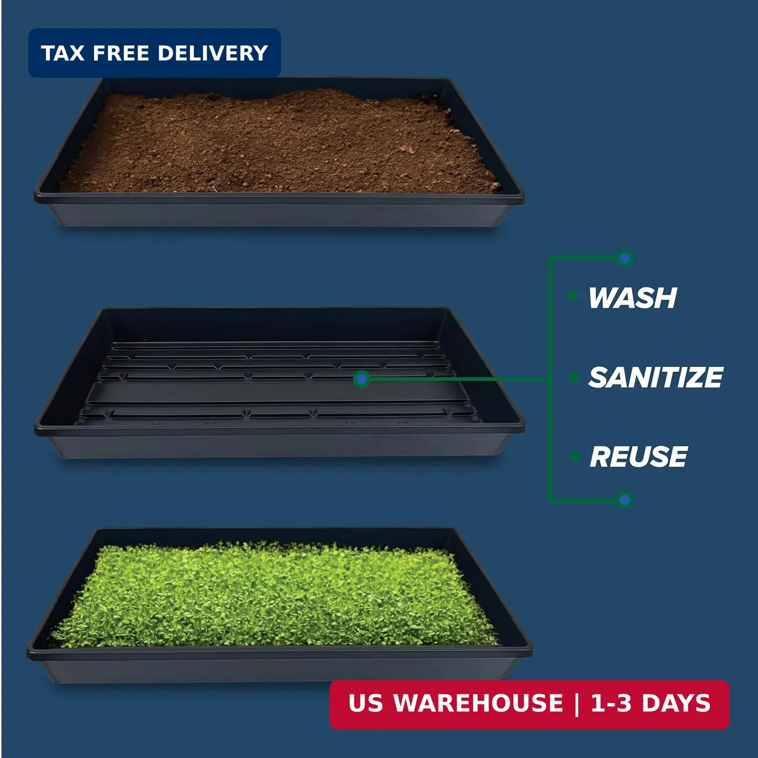 Living Whole Foods 5 Pack of Durable Black Plastic Growing Trays (Without Drain