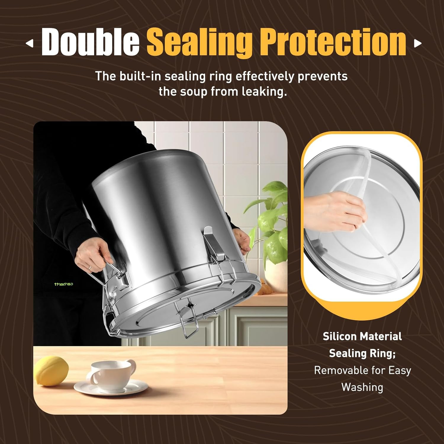 8.7Gal 304 Stainless Steel Airtight Canister for Kitchen, 28-60Lbs Rice Cereal G