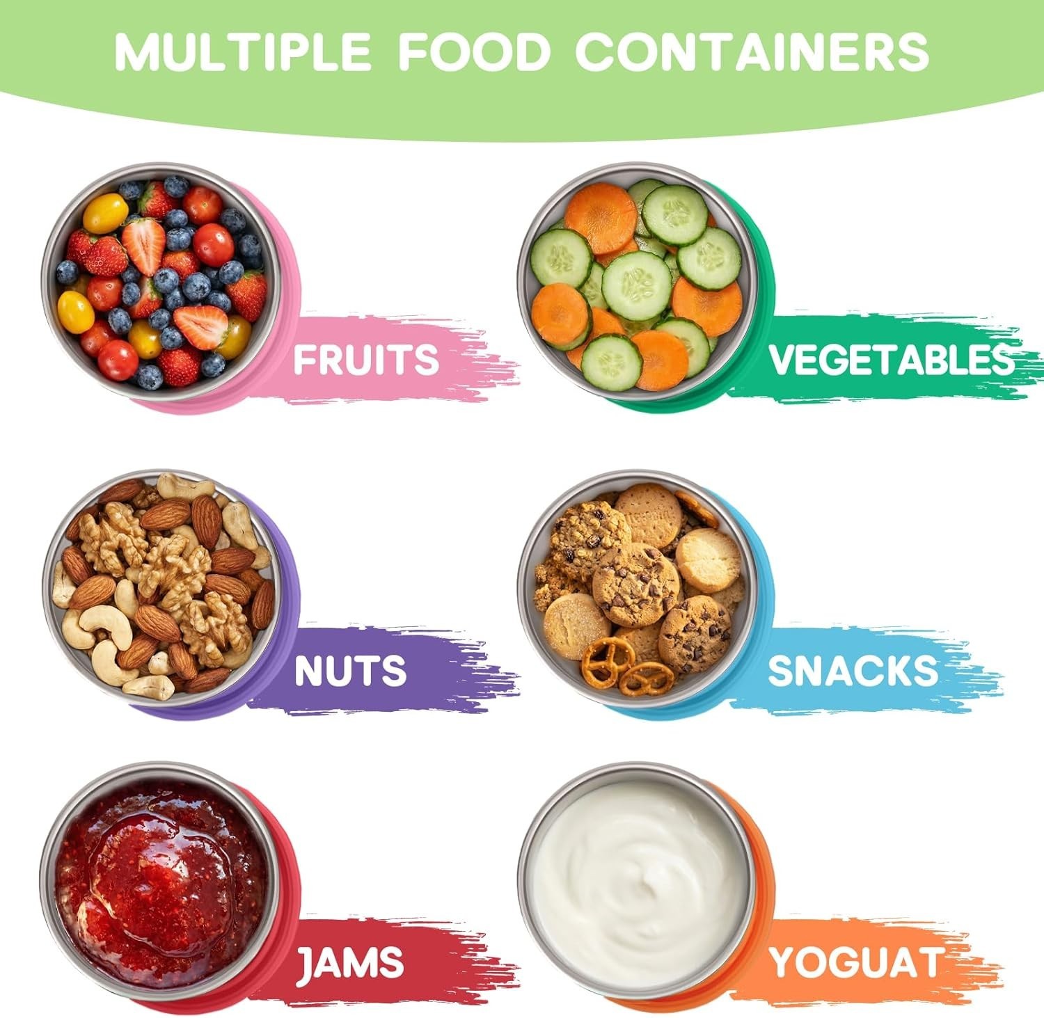 6Pack 8oz Stainless Steel Snack Containers for Kids, Reusable Small Metal Foo…