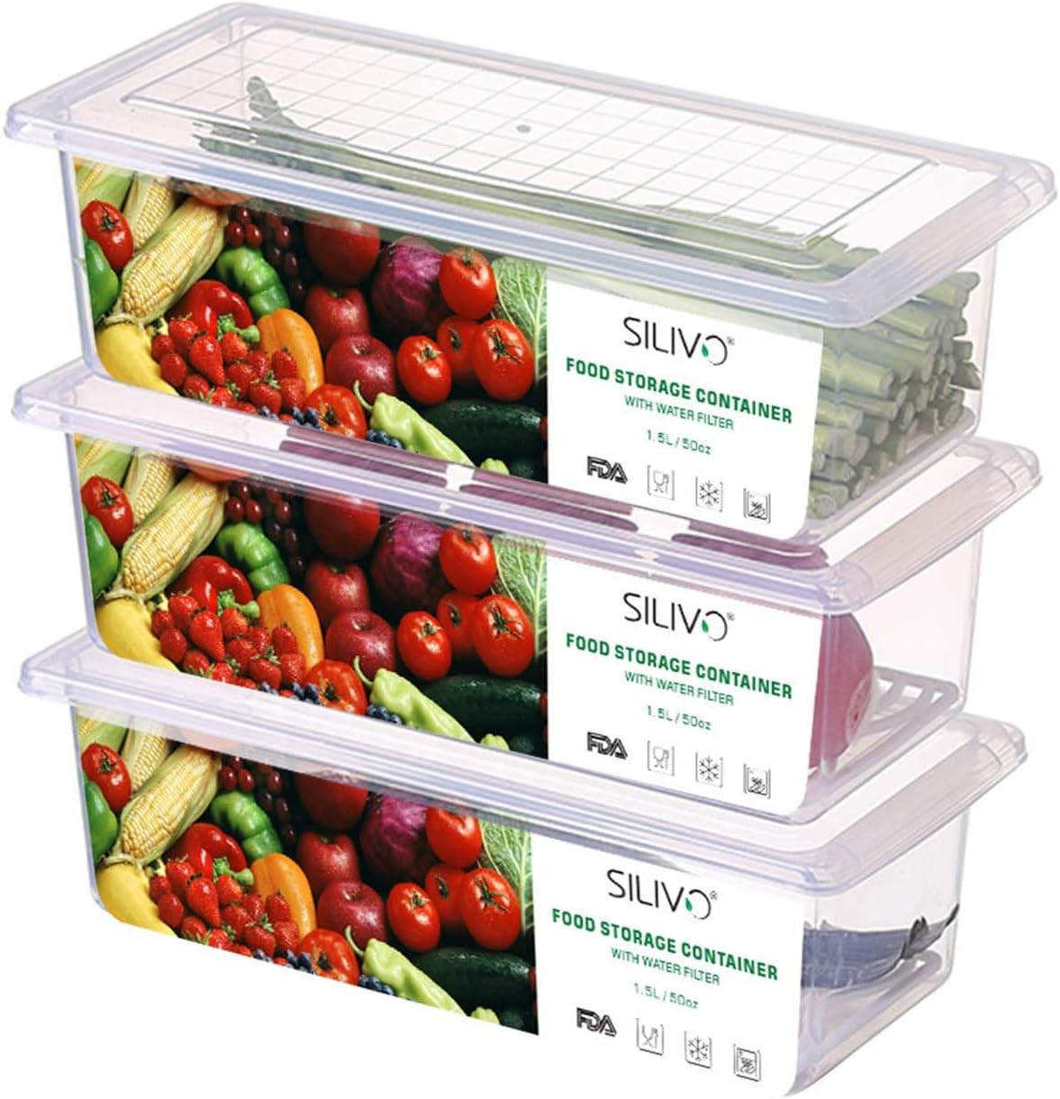 Fruit Storage Containers for Fridge (3 Pack) – 1.5L Produce Saver Containers …