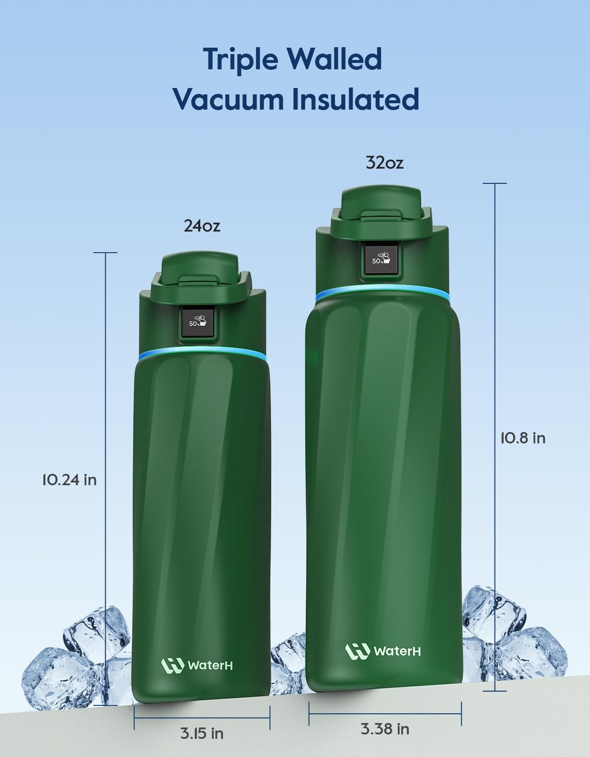 BOOST Smart Water Bottle that Reminds You to Drink, 24oz BPA-Free Stainless Stee