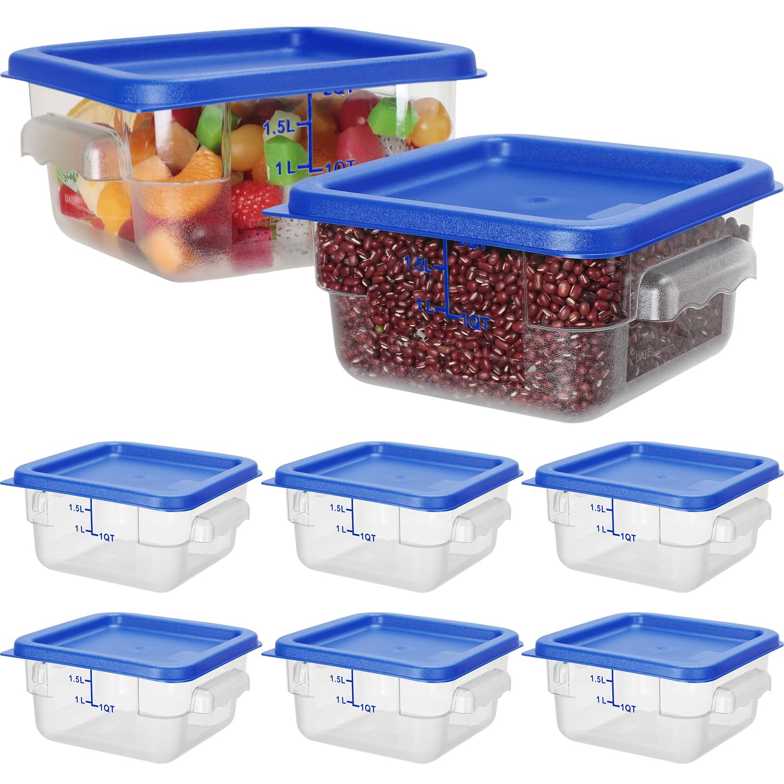 Lallisa 8 Pcs 2 Quart Food Storage Containers with Lids Clear Square Blue