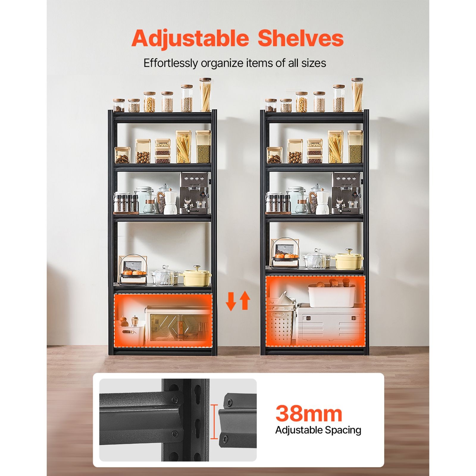 5 – Tier Heavy Duty Shelving, 2000 lbs Capacity, 16x32x72 Inch Adjustable Metal