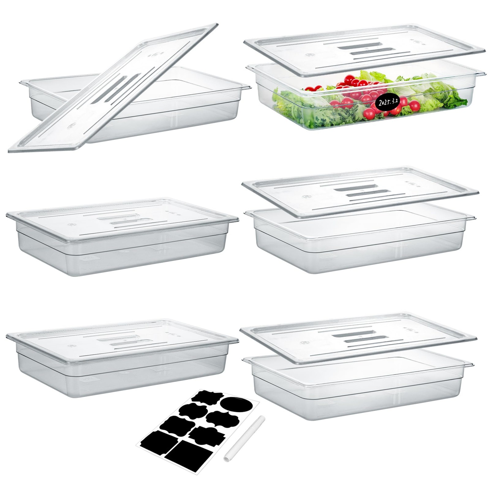 6 Pack NSF Food Pans with Lids, Full Size 4” Deep Commercial Food Storage Co…