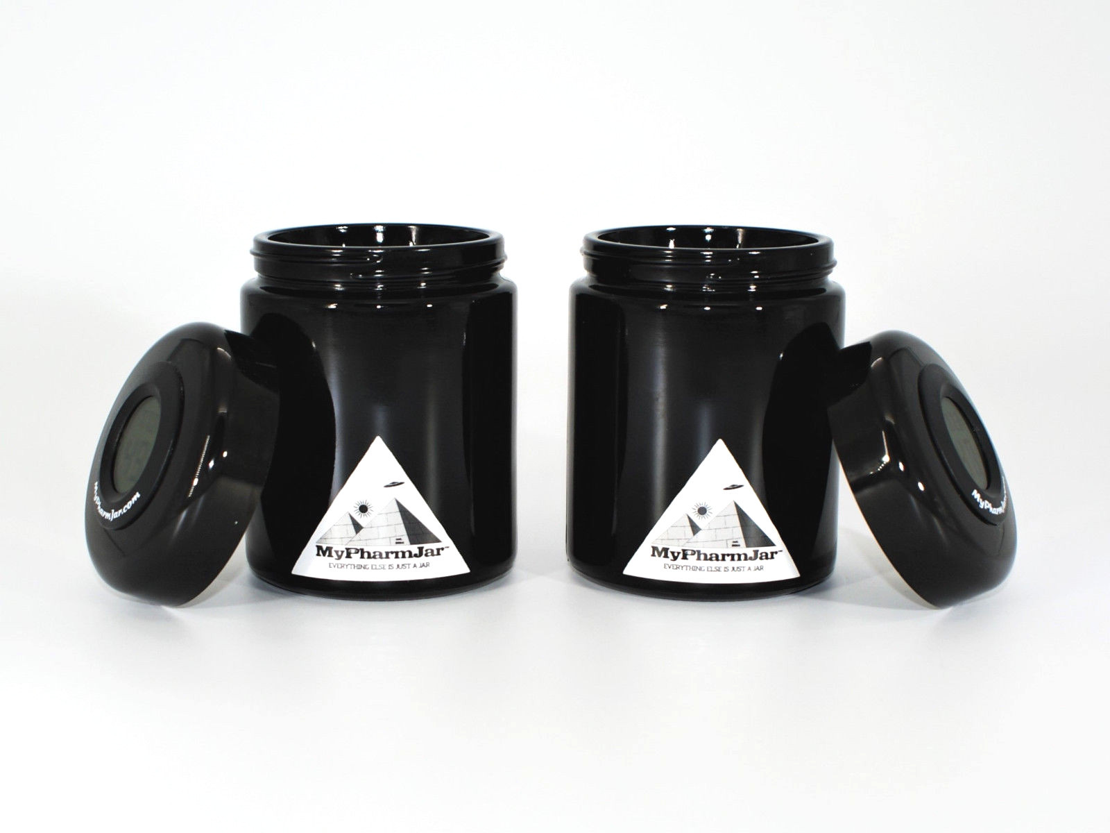 MyPharmJar Miron Glass Storage Jar 250ml w/digital humidity/temp sensor 2-Pack