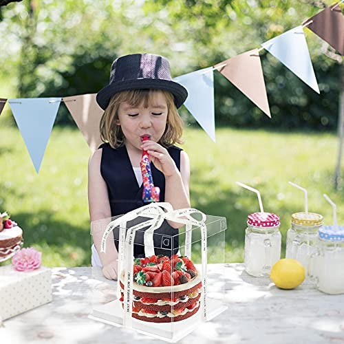 Clear Cake Box,4 Pcs Transparent Cake Box with Ribbon for Pastries10 X 10 X 9…
