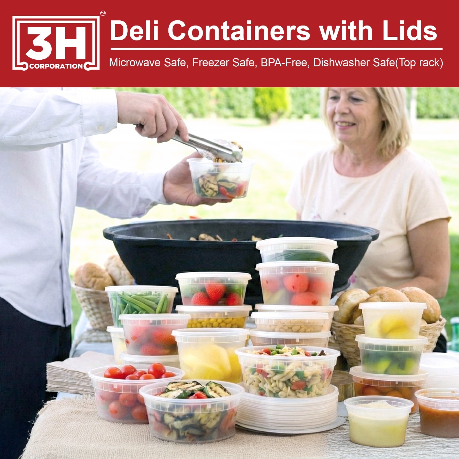 3H 32 oz Food Storage Containers with Lids (240 Set) Deli Containers with lids