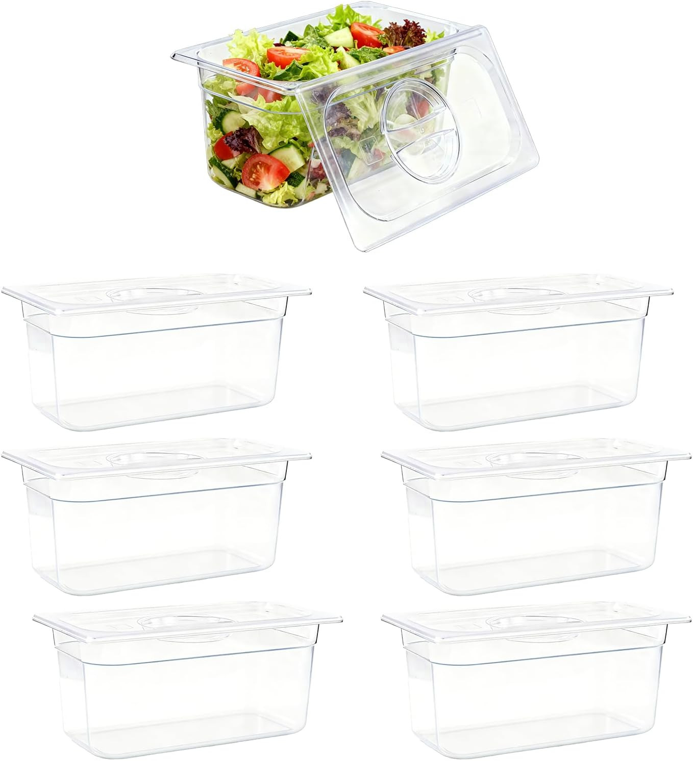 6 Pack Food Pans with Lids 1/3 Size, Commercial Food-Grade Material, Impact-Resi