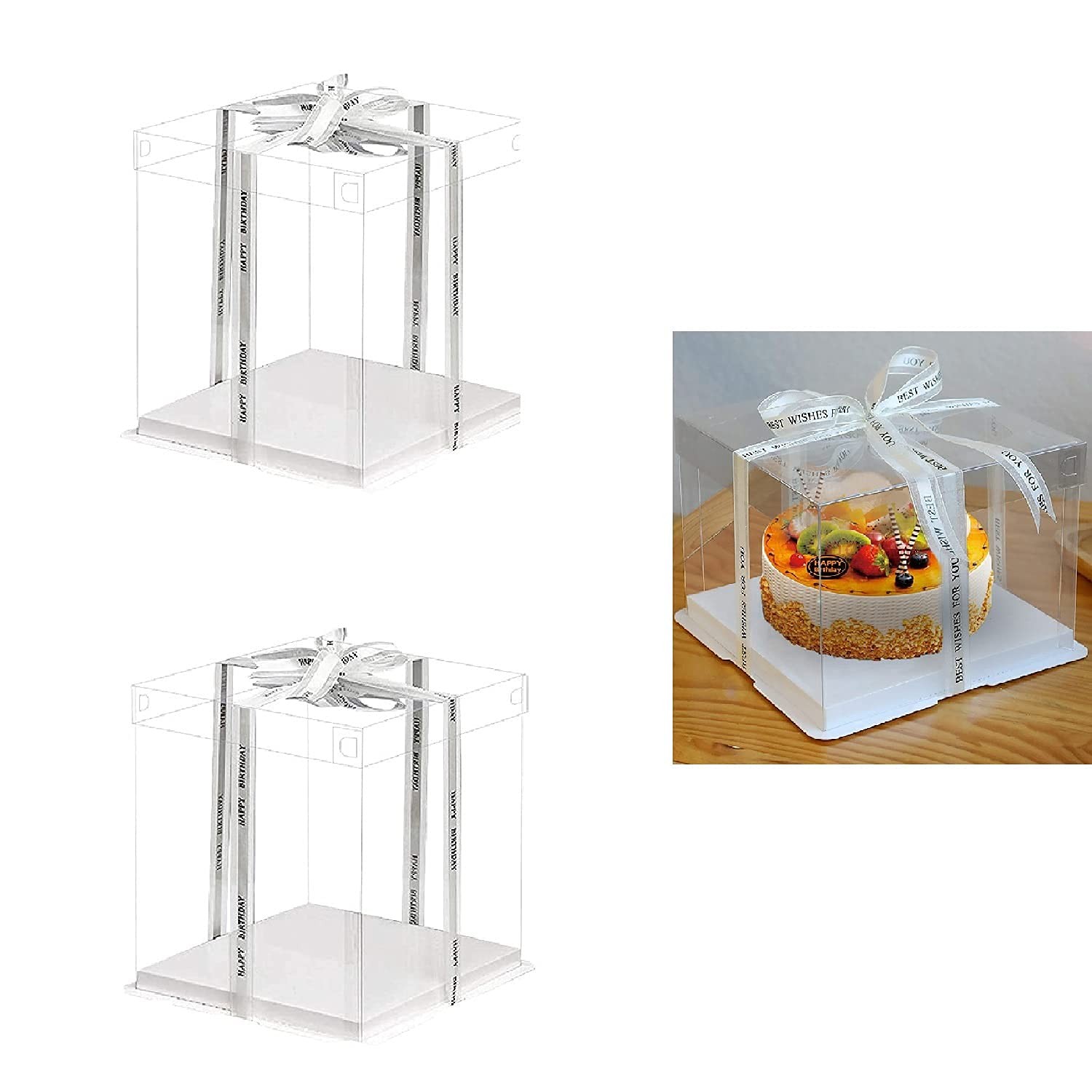Clear Cake Box,4 Pcs Transparent Cake Box with Ribbon for Pastries10 X 10 X 9…