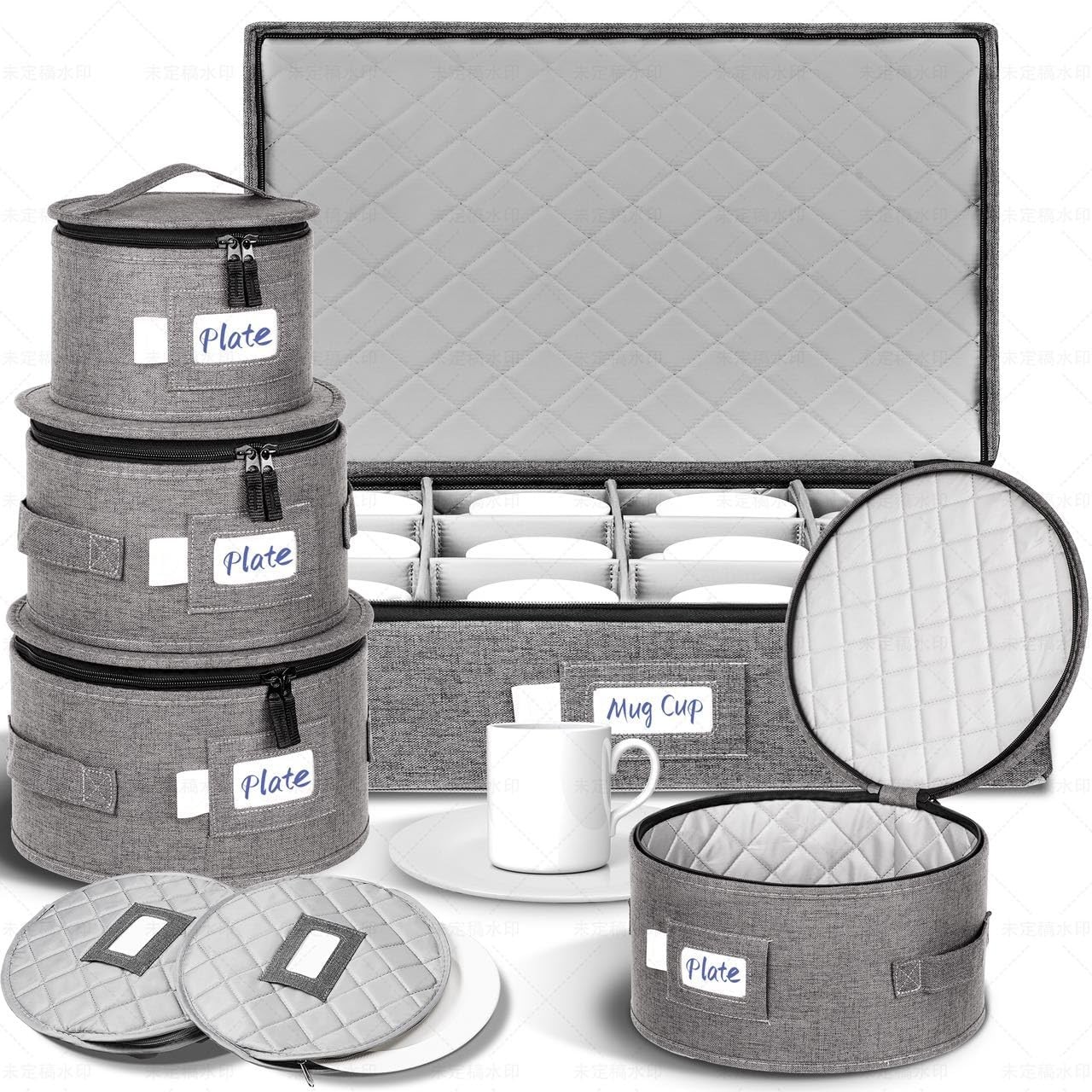LUXULA China Storage Containers for 12 Place Setting with Two Plate Bags, 5 Pcs