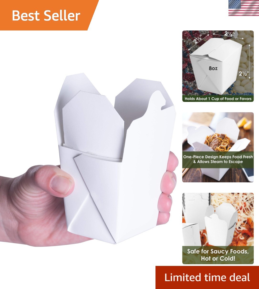 100% Recyclable 8oz White Small Chinese Take Out Boxes 50pk. Leakproof Grease…