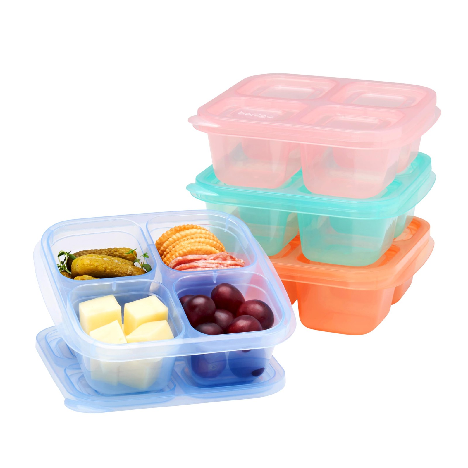 Easyboxes 4-Compartment Snack Containers – 8-Piece Set with 4 Trays & 4 Custo…