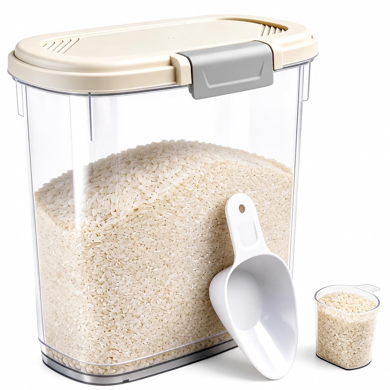 Large Rice Storage Container 15-20 Lbs, Tall Flour with Cream White