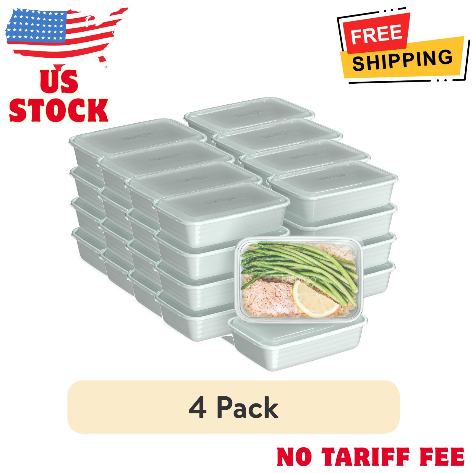 (4 pack) Prep – 20-Piece 1-Compartment Reusable Meal Prep Containers