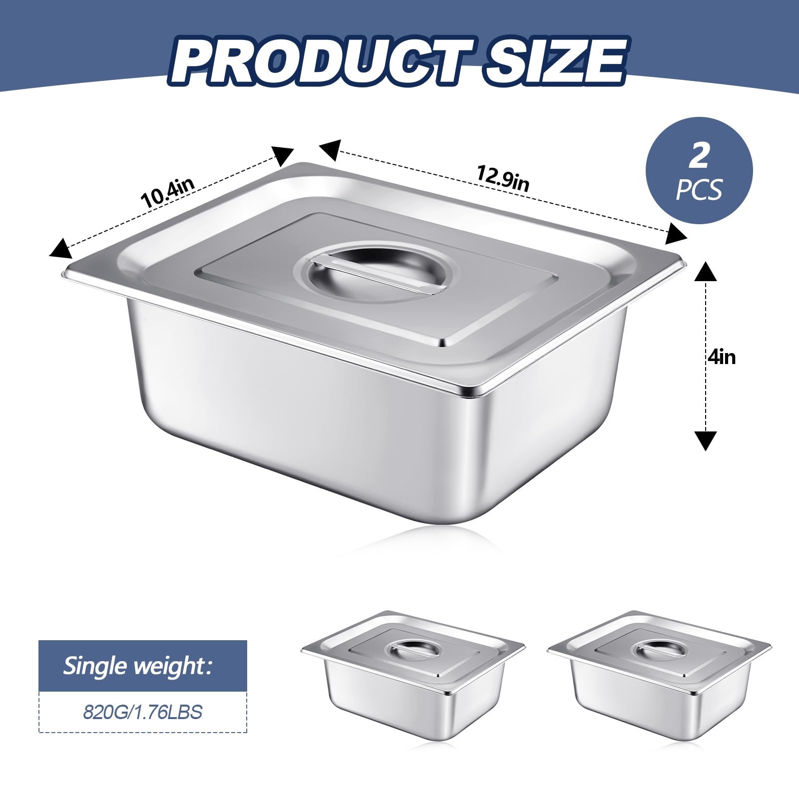 2 Pack Stainless Steam Hotel Pan with Lid, 1/2 Size x 4 Inch Deep Steam Table…