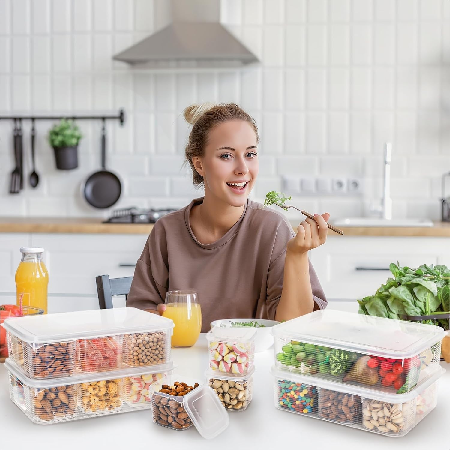 28 Pcs Salad Bar Container for Fridge, Plastic Food Storage Organizer with Li…