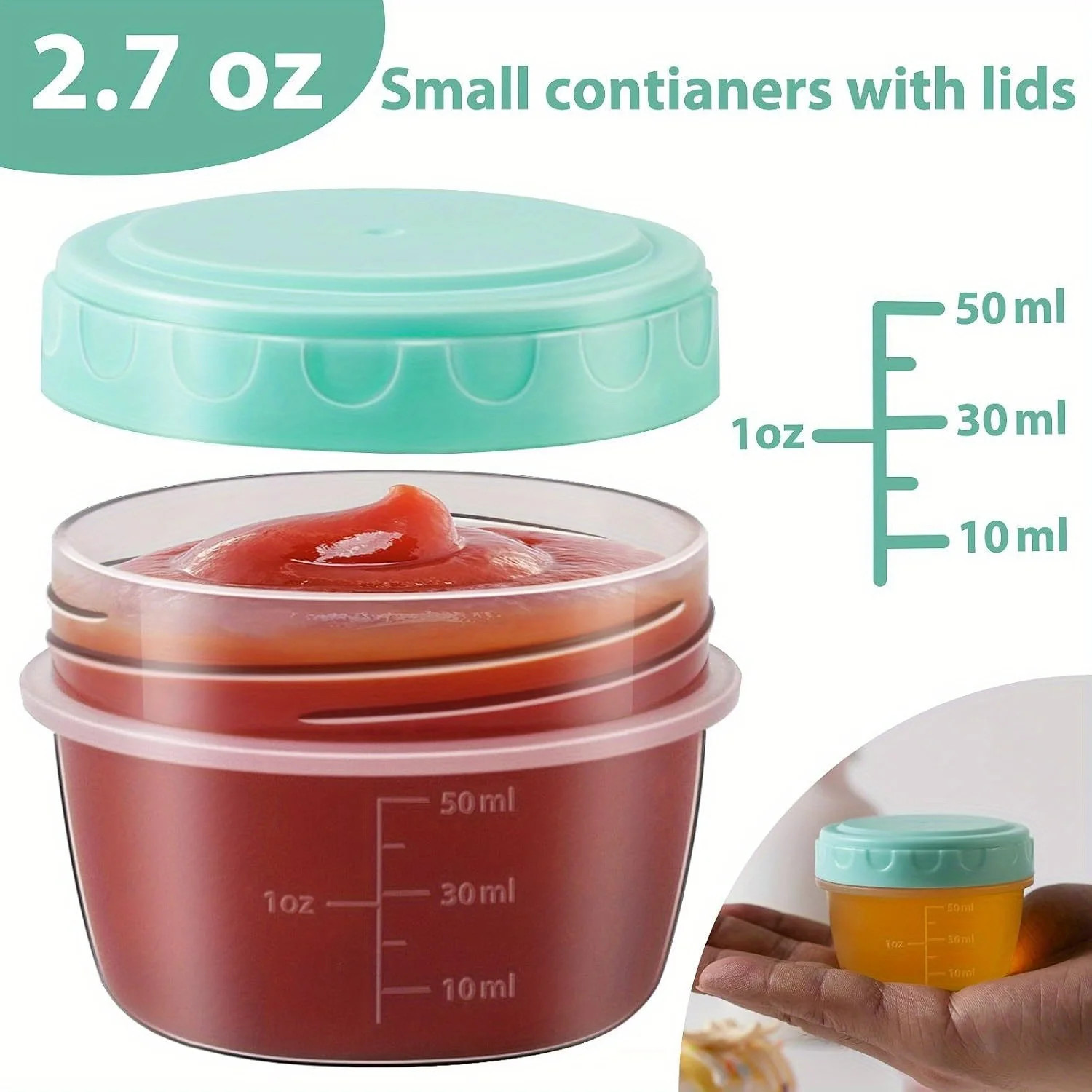 1-6 Pack 2.7 OZ Salad Dressing Container to Go with Lids Tiny Condiment Containe