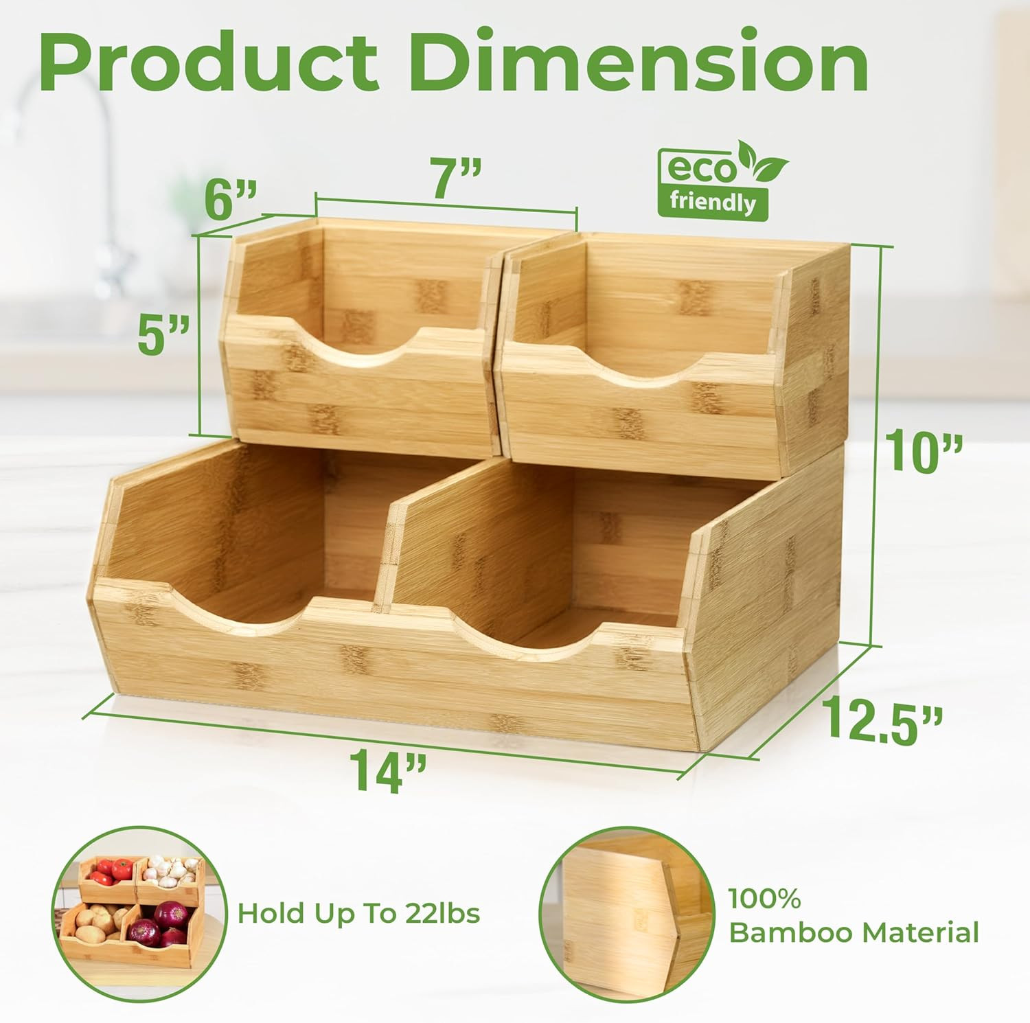 HOMESTEAD Bamboo Pantry Storage Bins – Potato & Onion Storage Bin for Pantry Org