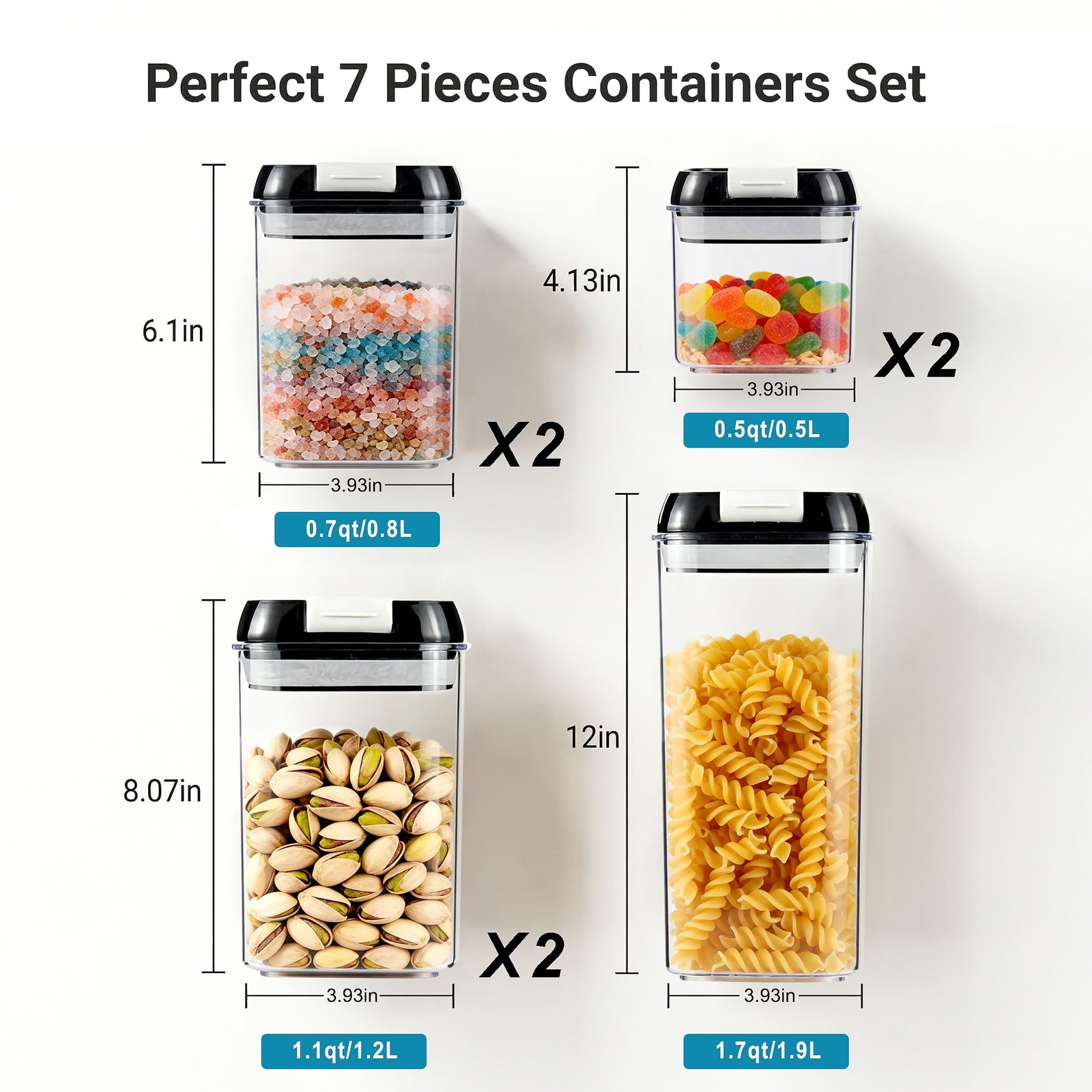 Airtight Food Storage Containers 7 Pcs, BPA-Free Kitchen Canisters with Intru…