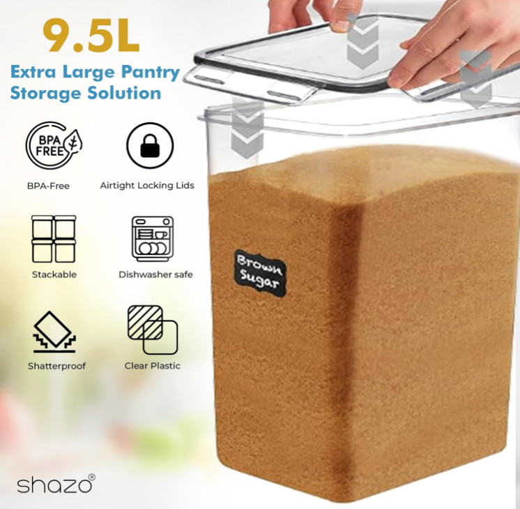 Contenedores herméticos 9.5L x2, BPA free, para arroz, harina, pasta, cocina
