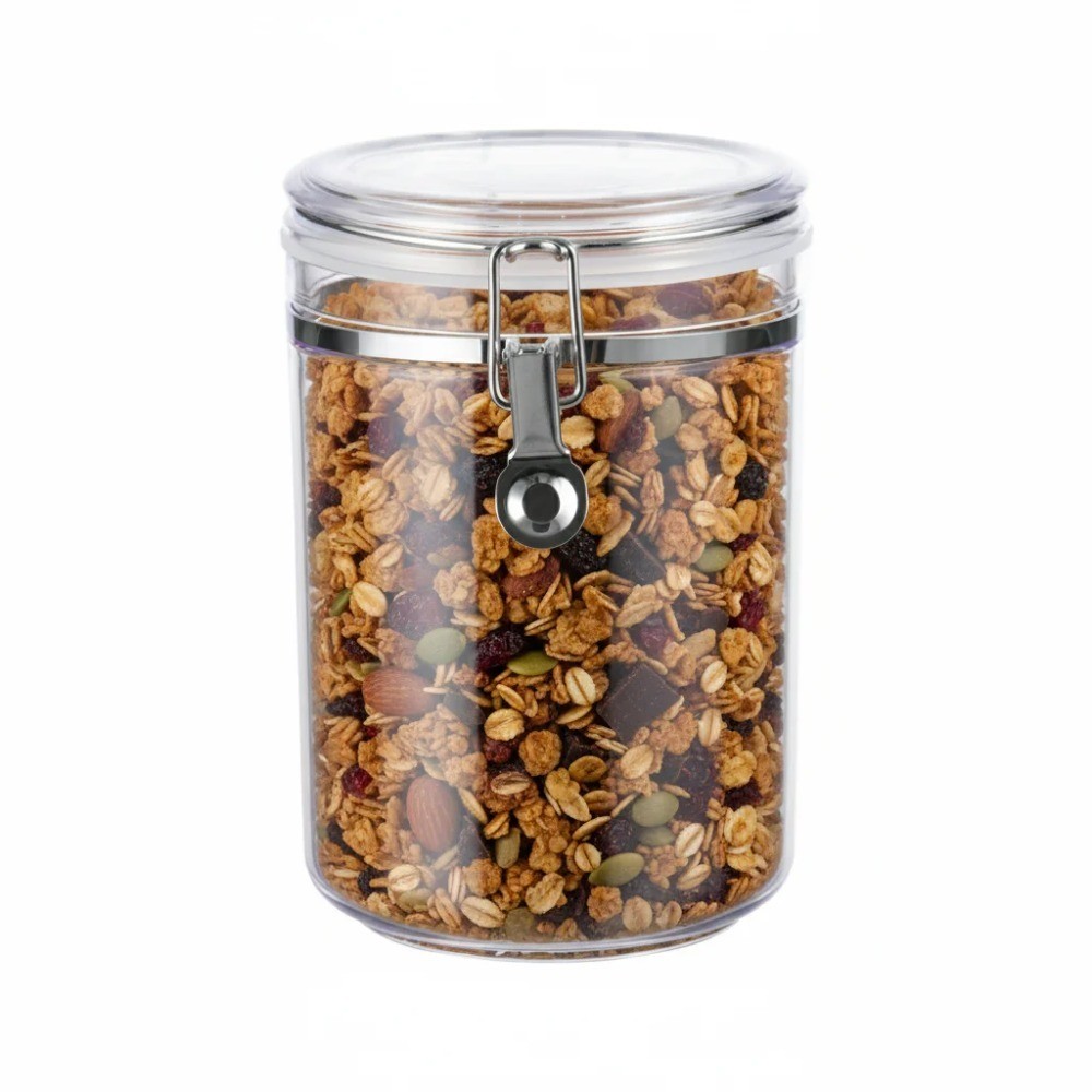 Airtight Clear Plastic Food Storage Canister 33.8 oz Round Medium Stackable