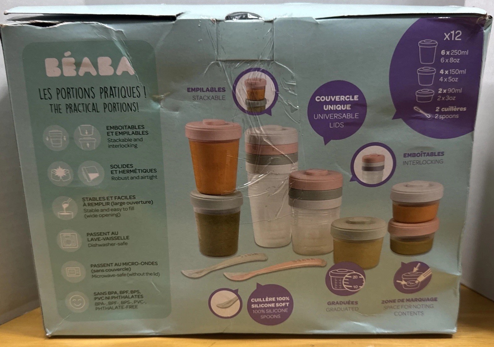 Beaba Stackable Clip Food Storage Jars Meal Set Storm 12 Piece