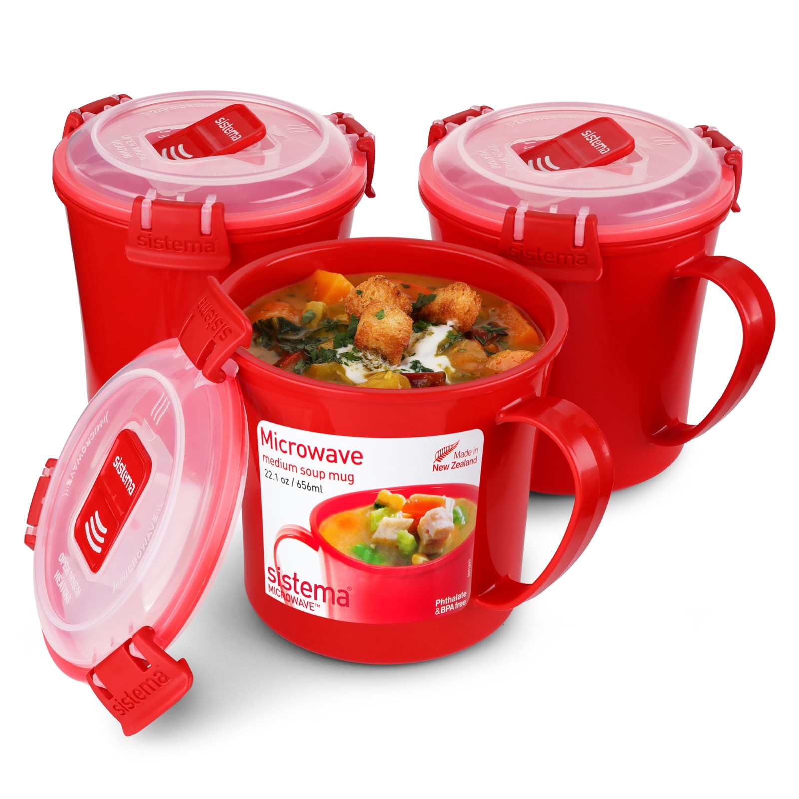 Microwave Soup Mugs | 656 ml | Microwave Food Containers with Steam Release V