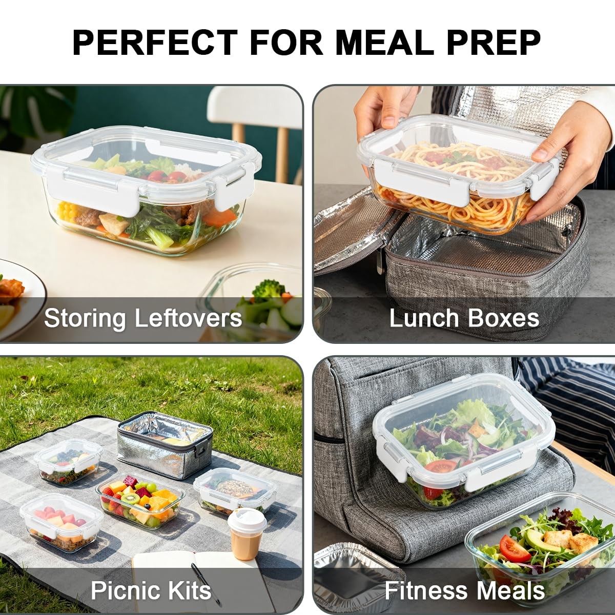 Glass Food Storage Containers, 10 Pack Glass Meal Prep Containers, Airtight C…