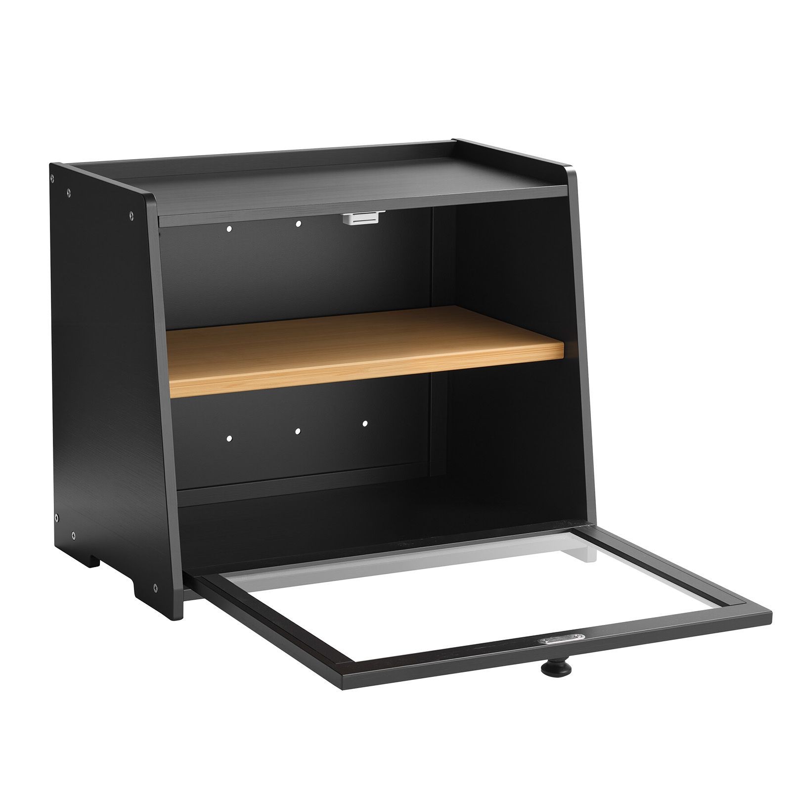 Double layer bamboo bread box with acrylic wavy door, large capacity for kitchen