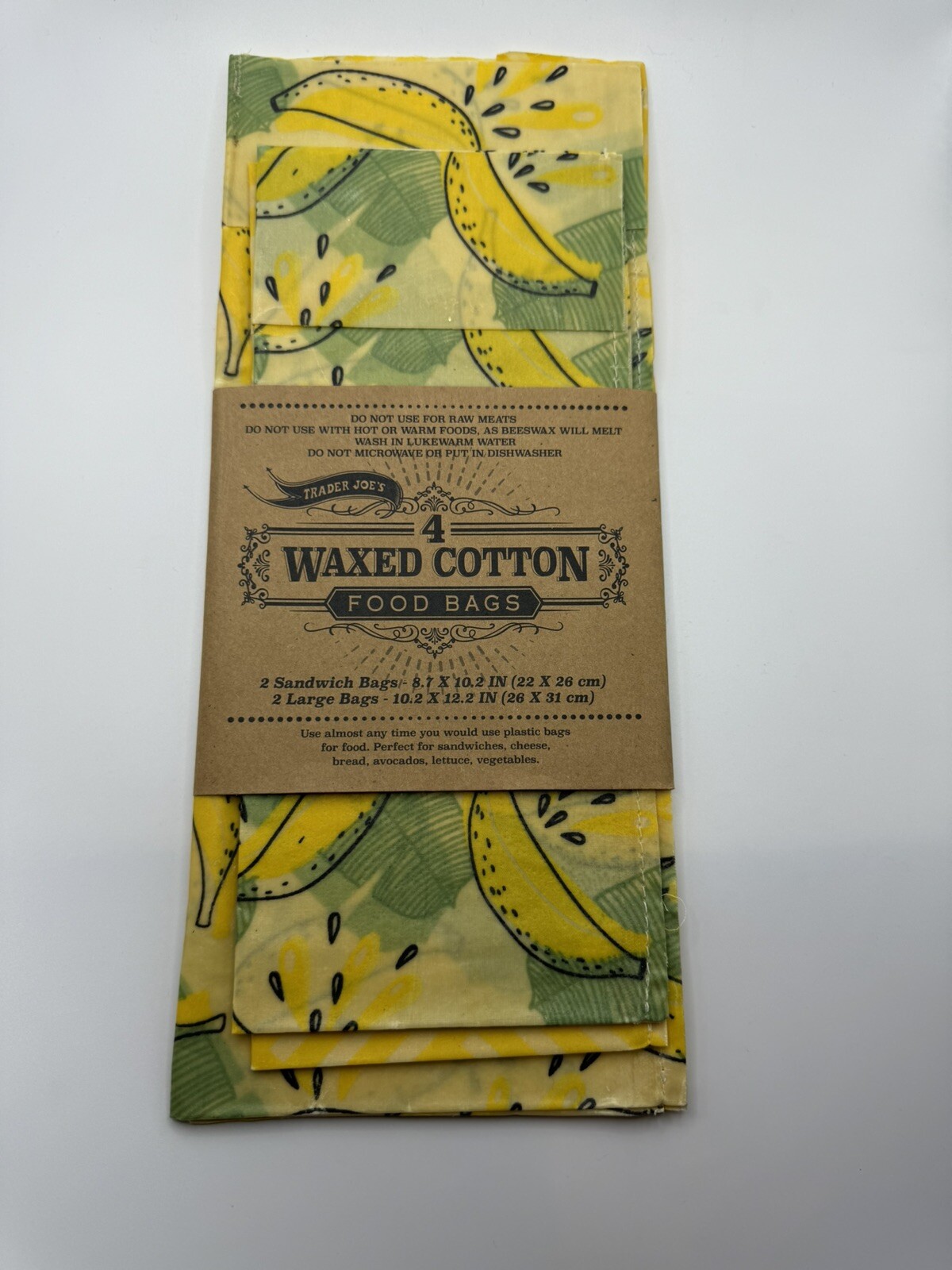 Trader Joe’s 4 Waxed Cotton Food Bags 2 SandwichBags 2 LargeBags