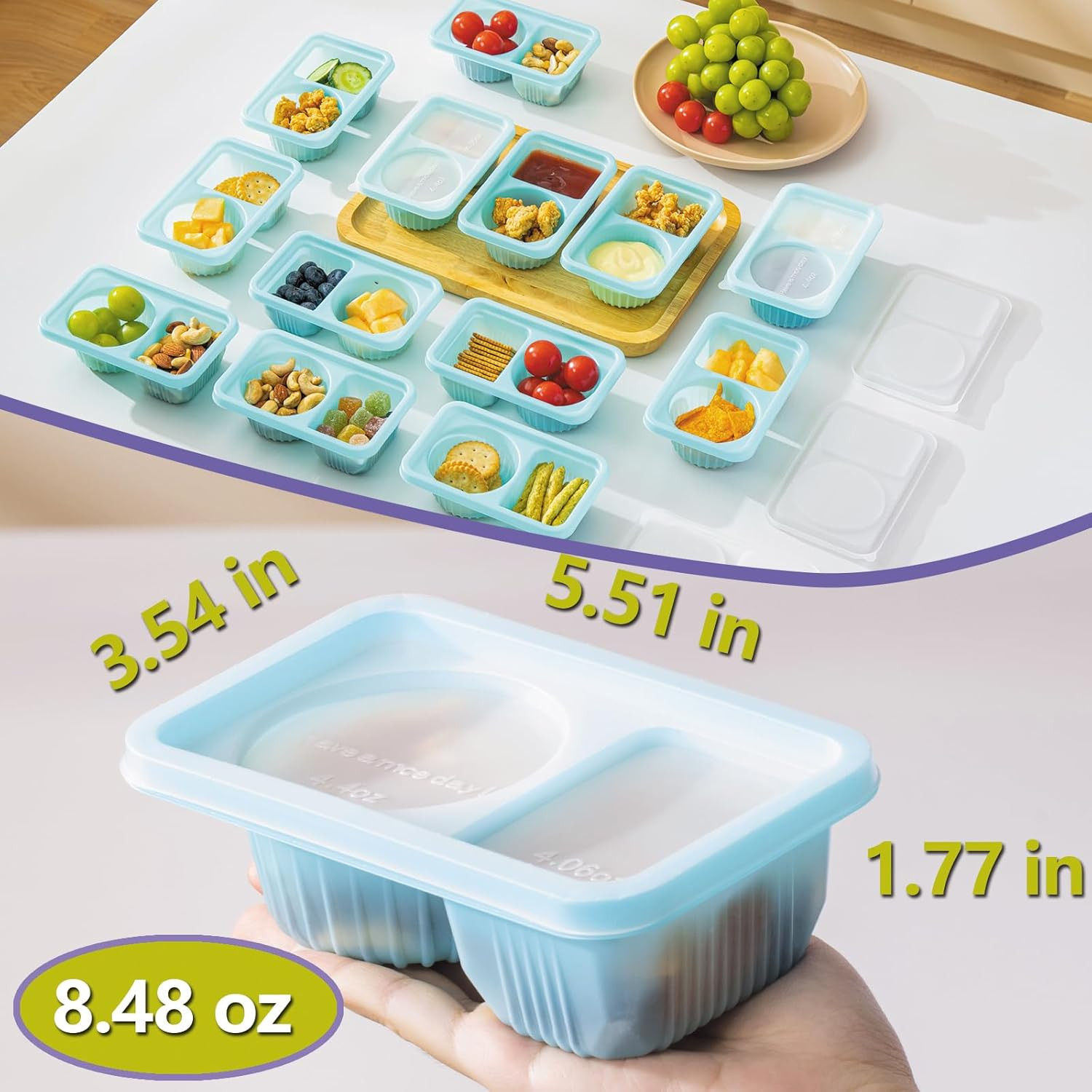 8.4 OZ Reusable Snack Containers with Lids for Kid, New 2 Compartment Large Capa