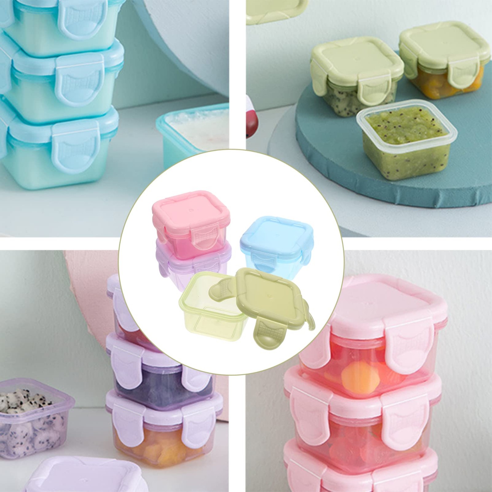 Portable Storage Snack Containers 4-Pack 2.36X2.36X1.57 Inch Airtight Meal Pr…