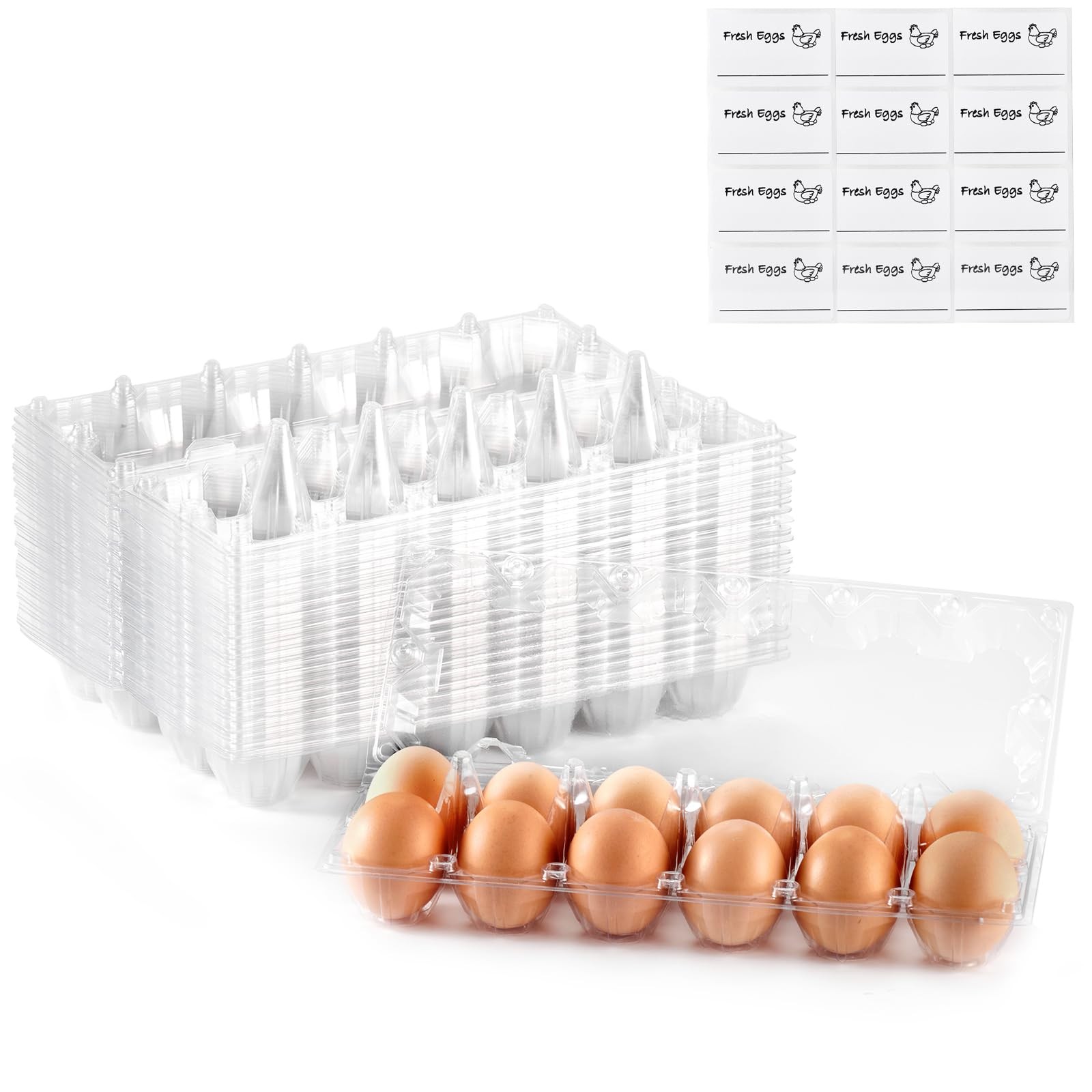 60 Bulk Clear 12 Count Egg Cartons Large Size PET Plastic Tray Holders