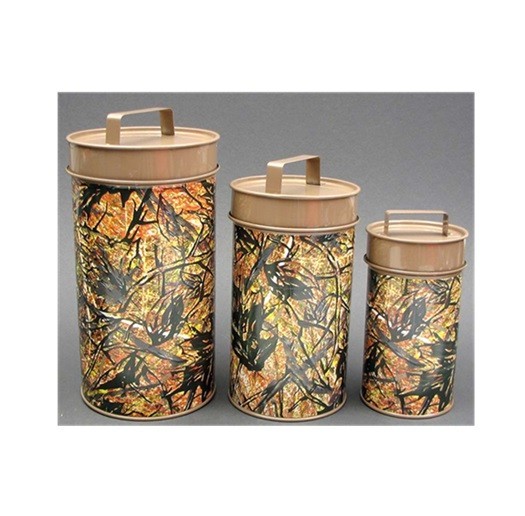 Metal Camouflage three Cannister Set Large 11″ Medium 9″ Small 7 1/2″ CLR 23025