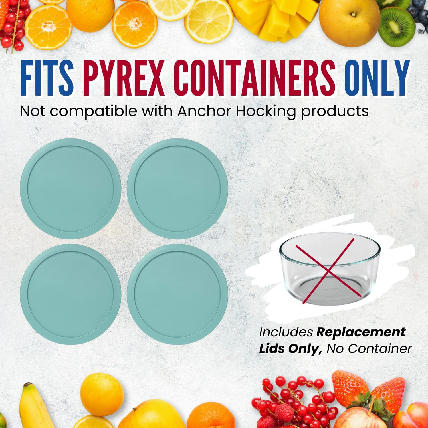 Replacement Lids Fits Pyrex 4-Cup Glass Food Storage Container Bowls, 6-Inch