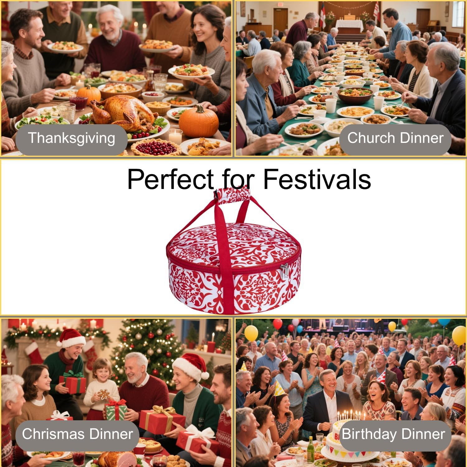 Round Insulated Pie Carrier – Thermal Portable Lunch Transport Cheesecake Cake D