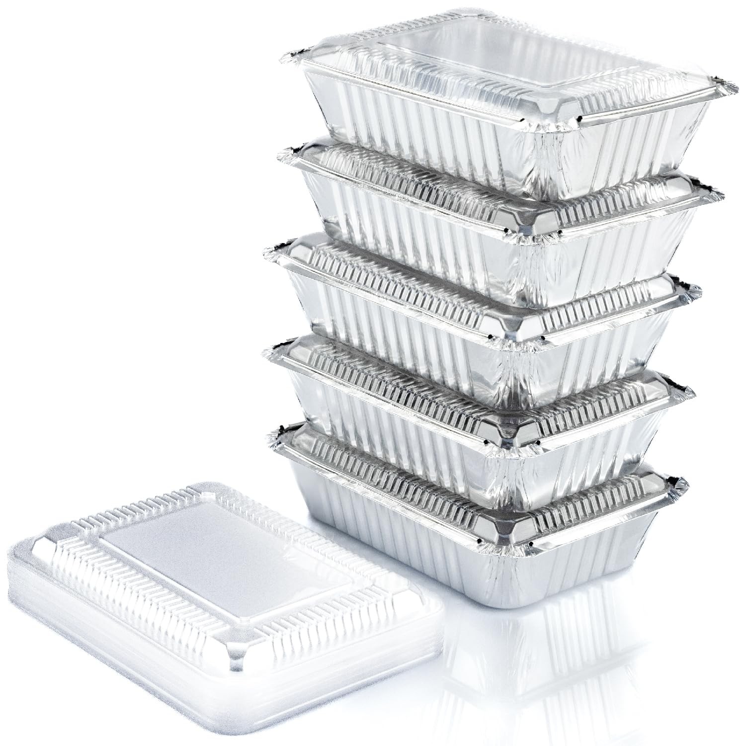 (55 Count) 2.25LB Aluminum Containers with Lids (8.5″x6″) – Disposable Foil C…