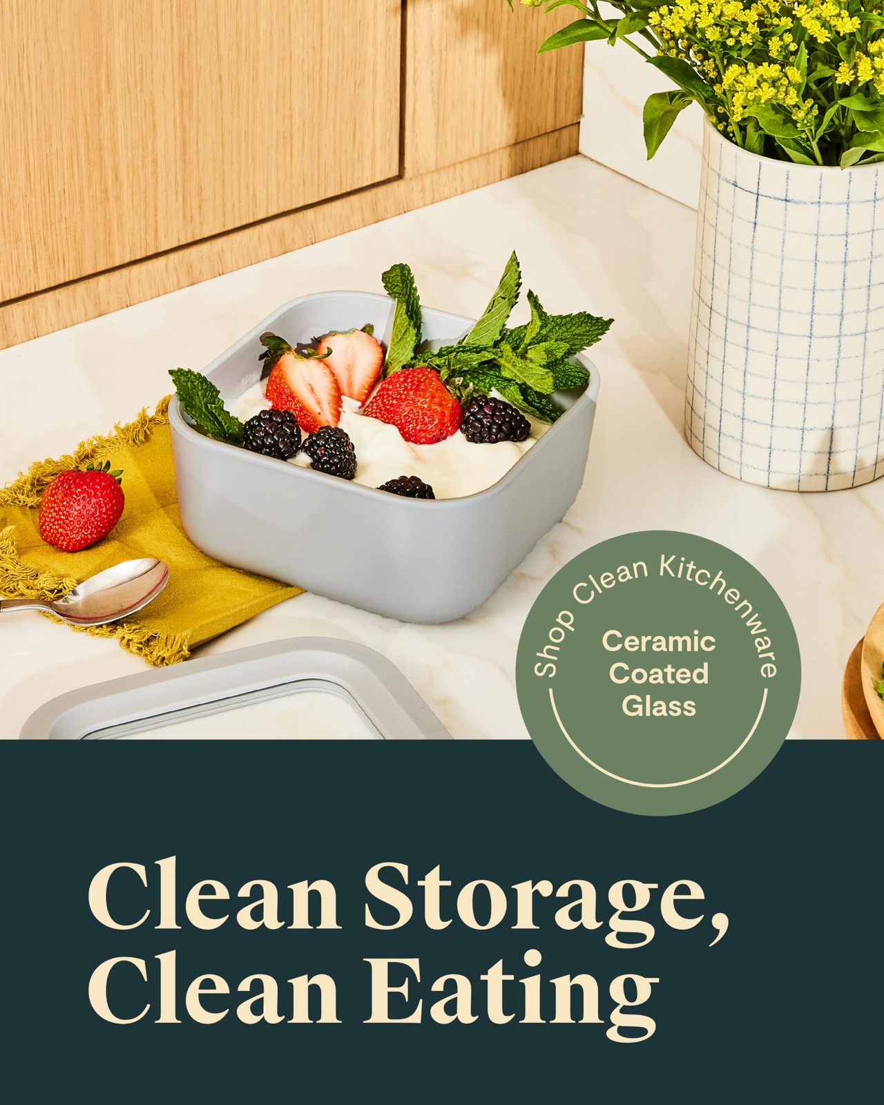 Glass Food Storage – 4.4 Cup Glass Container – Ceramic Coated Food Container …