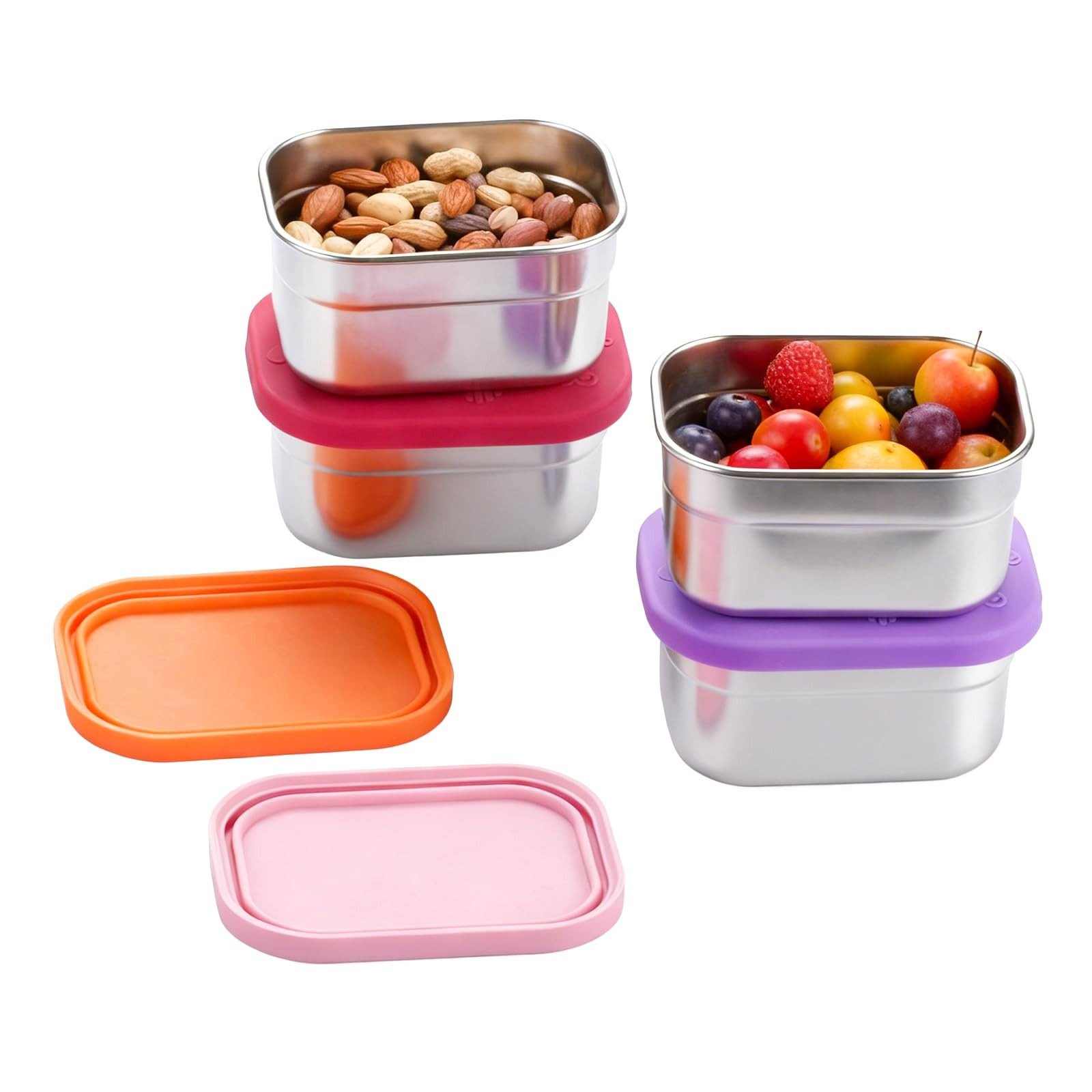 4 Pack Stainless Steel Snack Containers with Lids Set, 8 oz Rectangular Easy …