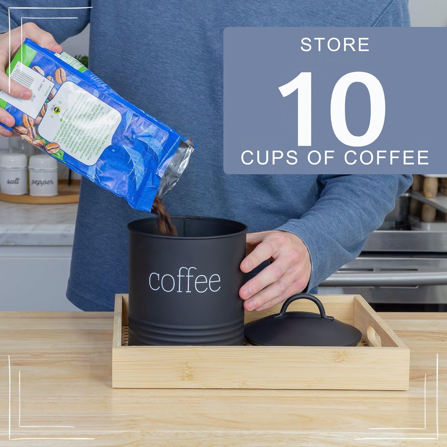 Enamelware Black Coffee Canister; Modern Farmhouse Style Coffee Storage for