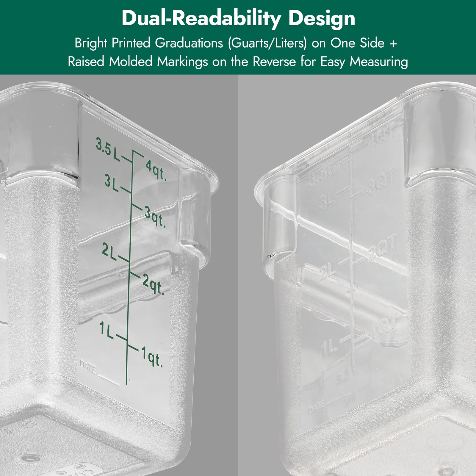 CURTA 4 Pack Food Storage Container with Green Lid NSF Listed Commercial Gra…