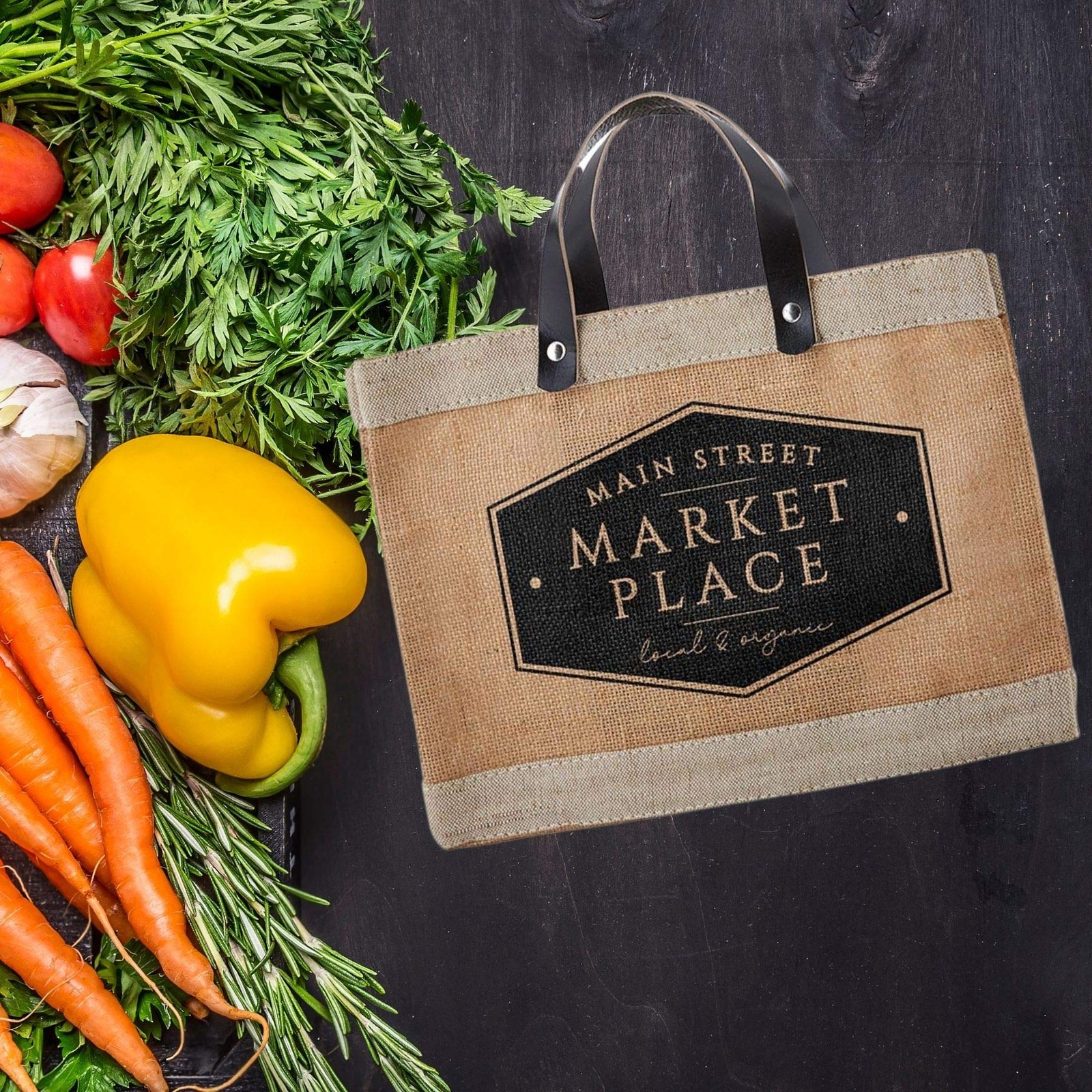Santa Barbara Design Studio Main Street Farmers Market Tote Reusable Burlap