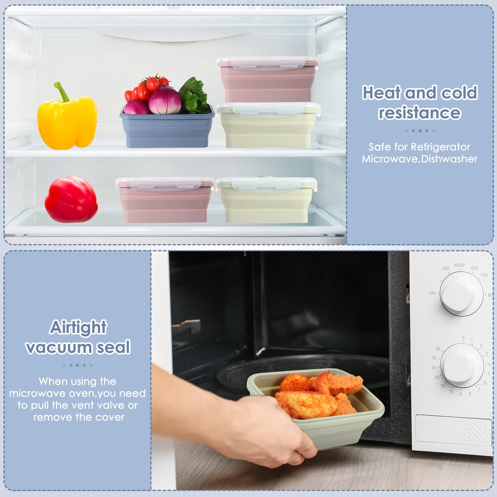 6 Pcs Silicone Containers for Food Collapsible Food Storage Containers with A…