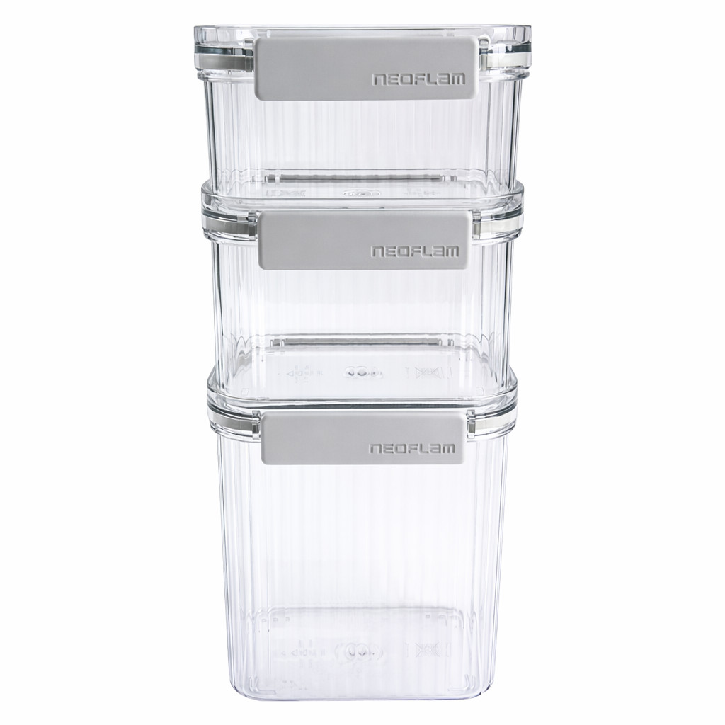 3 Set Neoflam Airtight Dry Food Container with Lid, Pantry Freezer Organizer