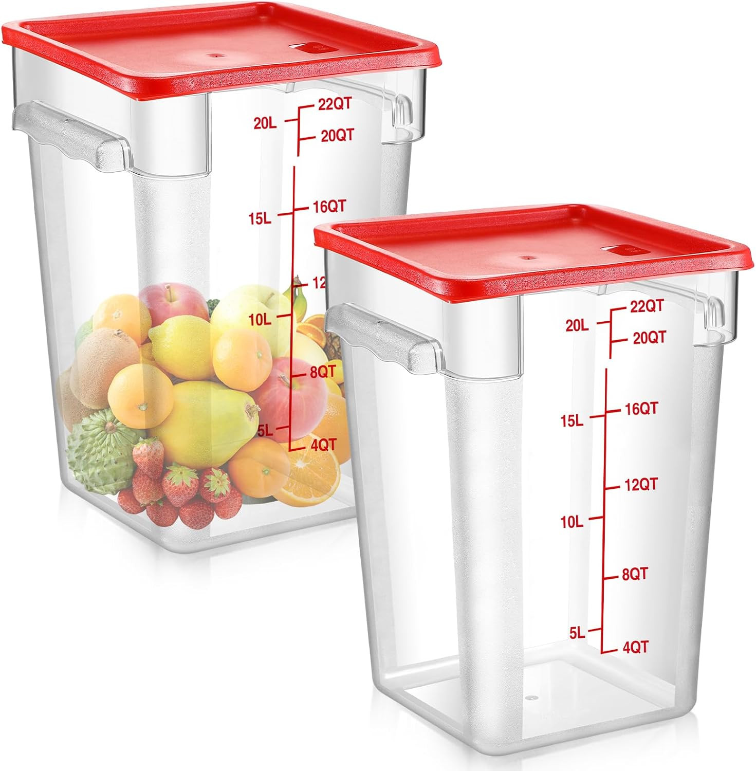 2 Pcs Clear Polycarbonate Food Storage Containers with Red Lids for Kitchens