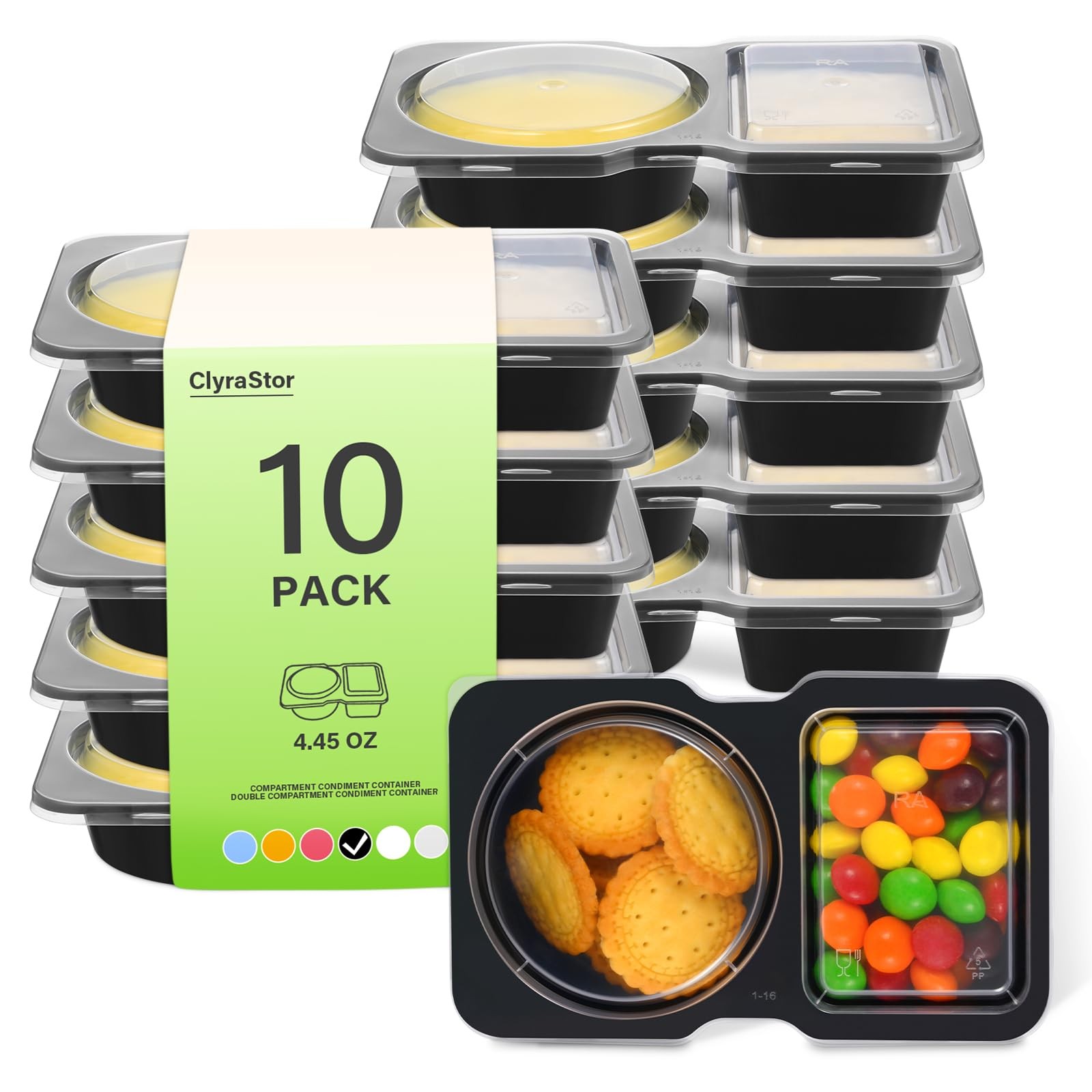 Double Compartment Snack Containers with Lids, 2 Compartment Condiment Contai…