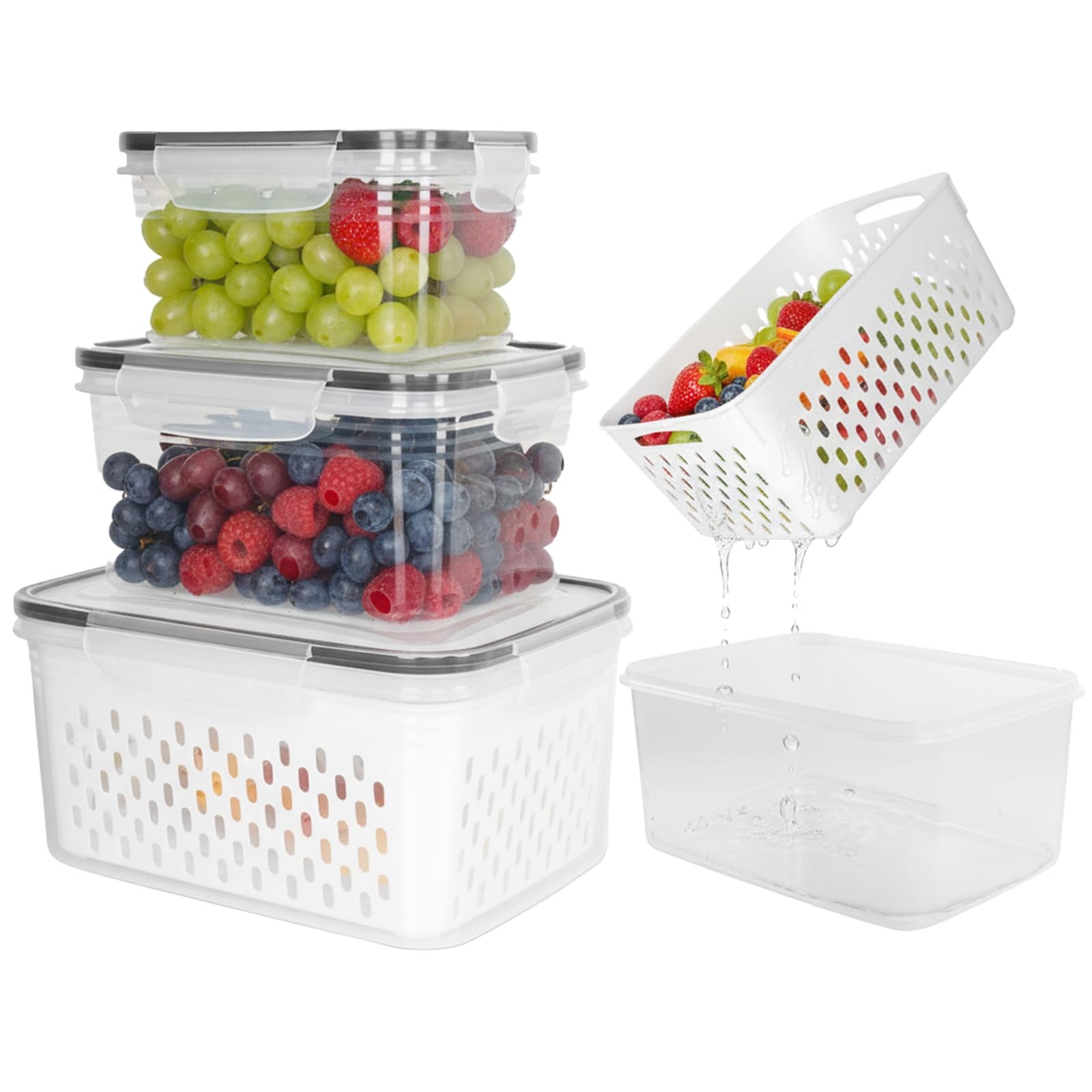 Dukrouk Grape Container for Fridge,3PCS(0.9-13.5Qt) Standard, Clear
